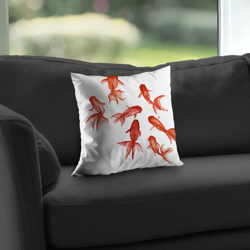 Red Fishes Aquatic Animals Throw Pillow - Home Decor Insert