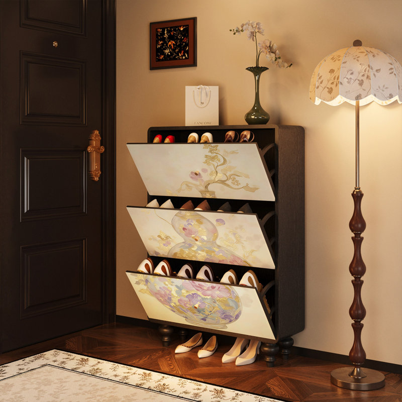Armoire à chaussures en bois massif de style chinois, Black