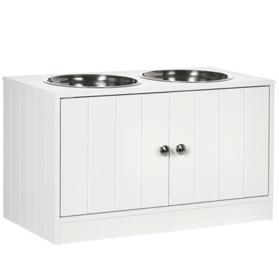 Elevated Dog Bowls for Large Dogs Pet Feeding Station with Stand, Storage, White, 23.6" x 11.8" x 14"
