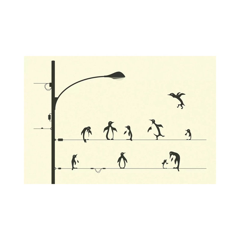 «Penguins on a Wire», art encadré, H 32 po x l 48 po x P 1,5 po, Toile tendue