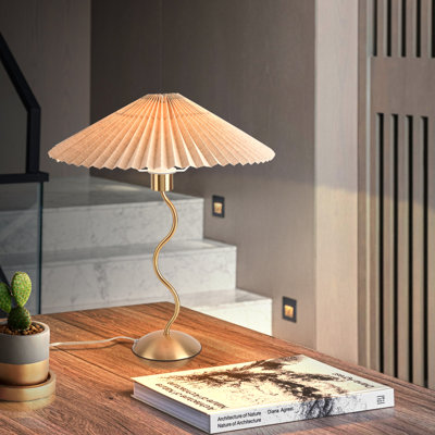 Gold and White Cylinder Table Lamp wi...