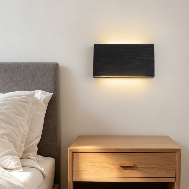 Applique murale à DEL intégrée à intensité variable 3CCT en bois de frêne massif pour tables de chevet, Noir