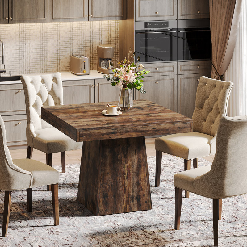 31.5 Inch Square Dining Table, Kitchen Table Small Dinner Table Farmhouse Dining Room Table, Rustic Brown