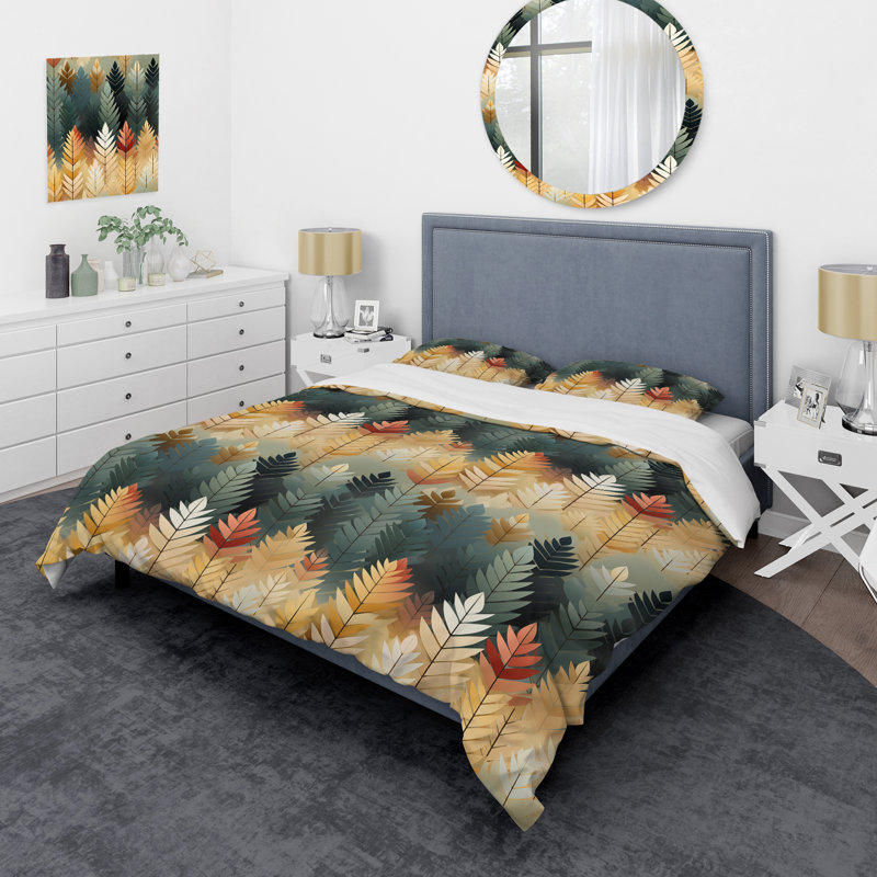 Mustard Yellow And Vivid Gray IV - Duvet Cover Set - Microfiber Polyester, Queen Duvet Cover + 2 Standard Shams, Floral