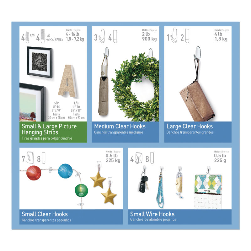 Clear Variety Pack with Picture Hanging Strips, Wire Hooks, and Wall Hooks