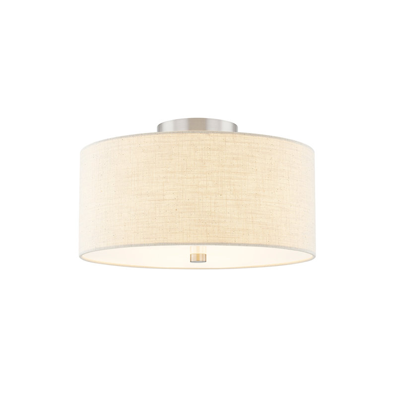 Textile - Demi-chasse cylindrique classique - Abat-jour en tissu de lin - 14 po, Crème