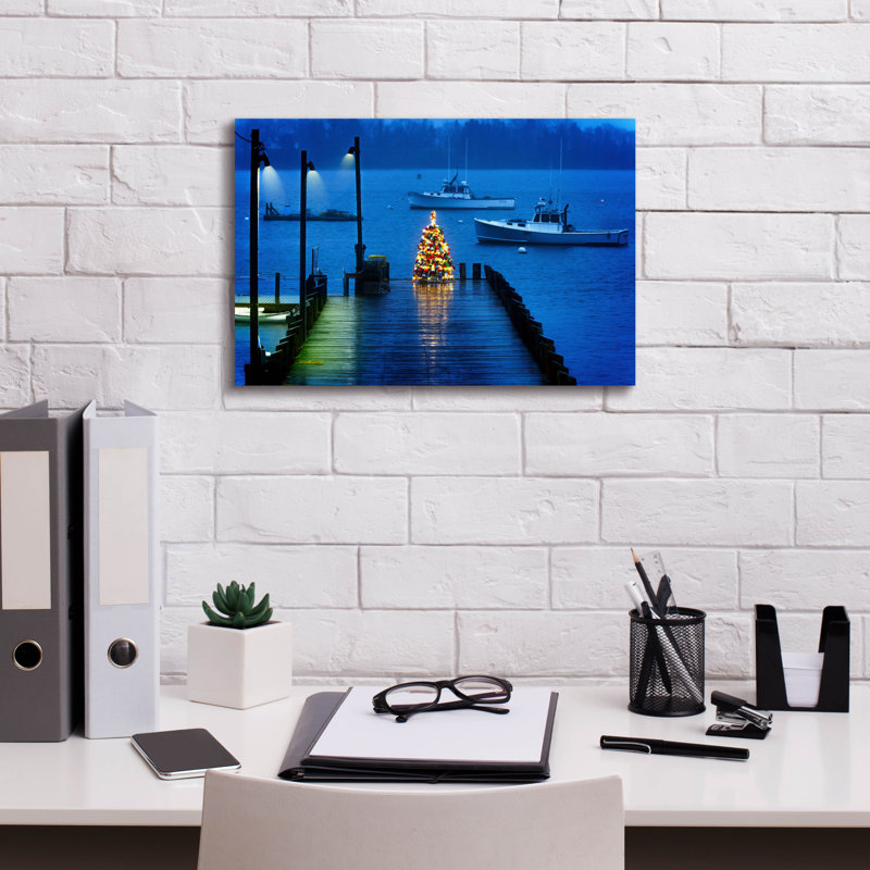 «Christms In The Harbor» par Rick Berk, art mural sur toile, H 12 po x l 18 po x P 0,75 po