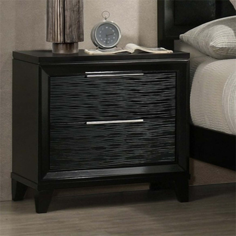 Table de chevet contemporaine à 2 tiroirs avec finition texturée pour les chambres et les salons modernes