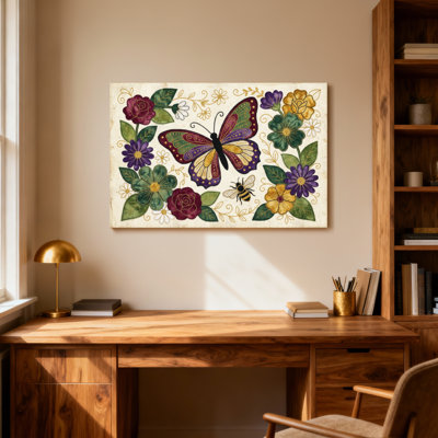 Animaux, papillon, abeille, fleurs, feuilles, motifs, conception artistique