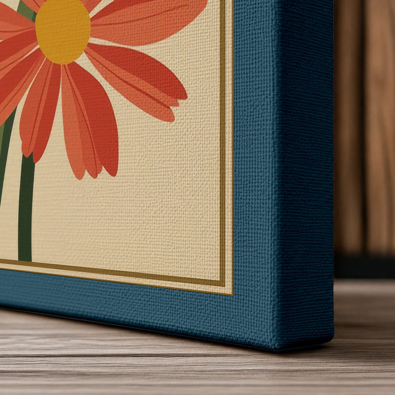 Daisy Specimens Study Botanical - Wrapped Canvas, 36x24 - 91.4 x 61.0 cm, Teal Border