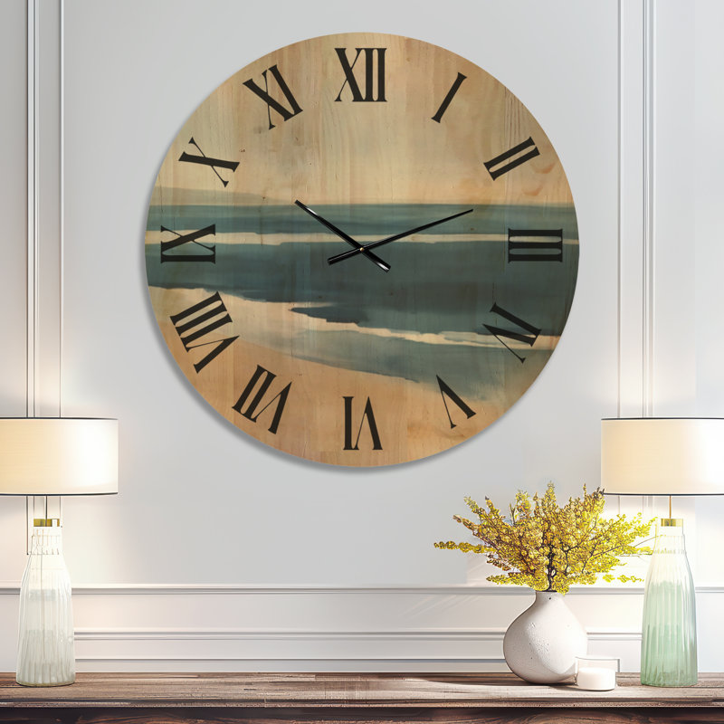 Sables des marées côtières I - Horloge murale ronde minimaliste en bois, Extra Large