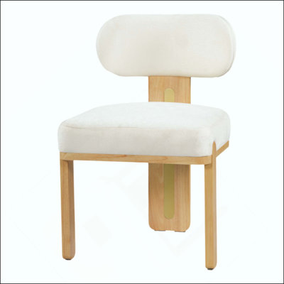 Modern Minimalist Round Upholstered Dining Chair with Solid Rubber Wood Legs(Sef of 2)