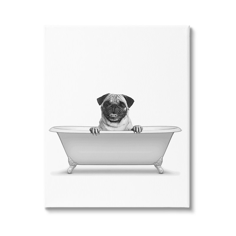 «Pug Dog In Tub Bathroom Pet», impression sur toile, H 40 po x l 30 po x P 1,5 po