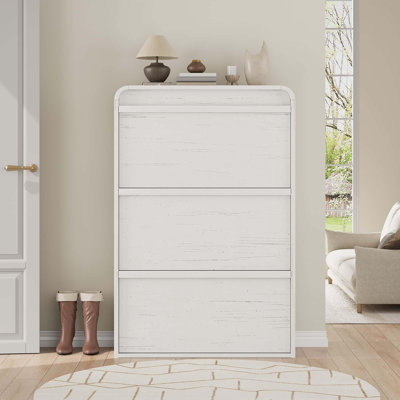 Armoire à chaussures 3 tiroirs avec tablettes réglables, rangement pour chaussures caché en bois pour l'entrée, le couloir ou le salon