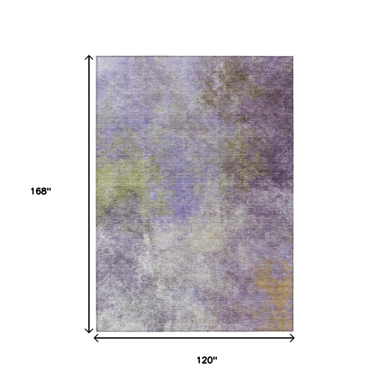 Tapis d'extérieur lavable abstrait 10 pi x 14 pi mauve et vert olive
