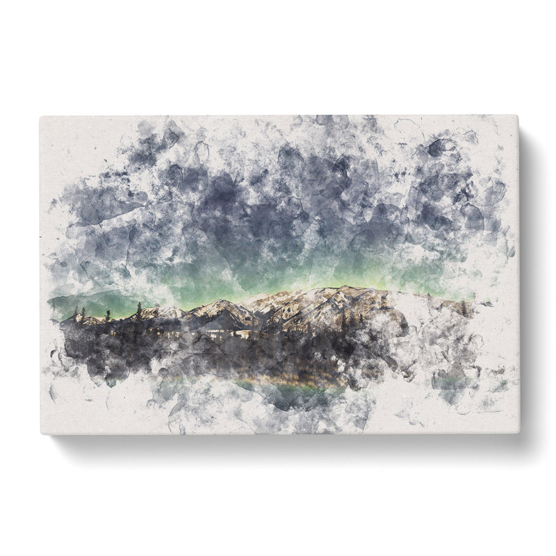 Northern Lights Over In Canada Watercolour - Wrapped Canvas Print, 50cm H x 76cm W x 3cm D