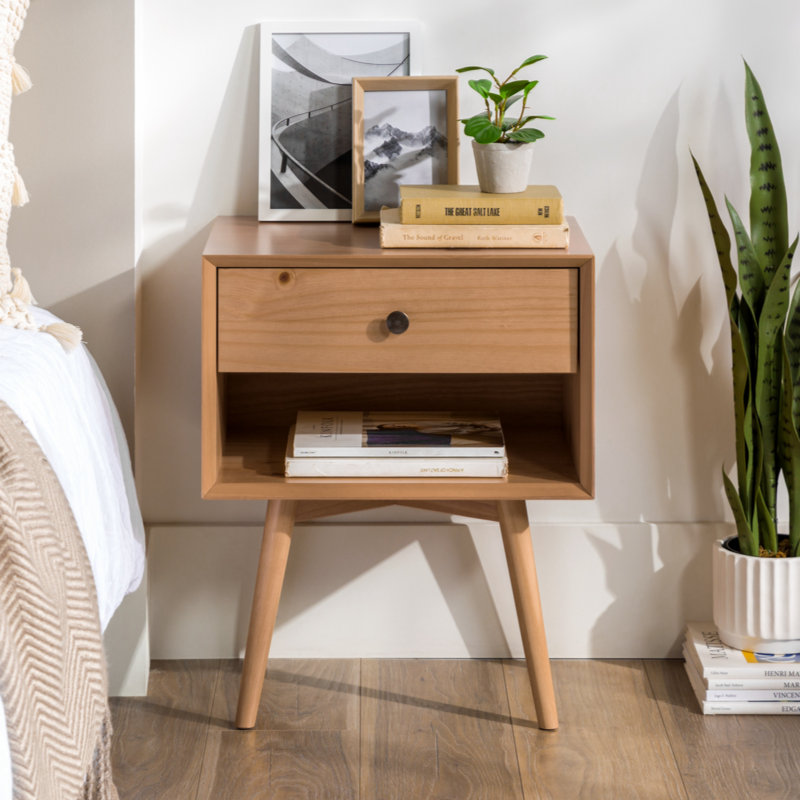 Table de chevet Annette Mid-Century, Bois naturel
