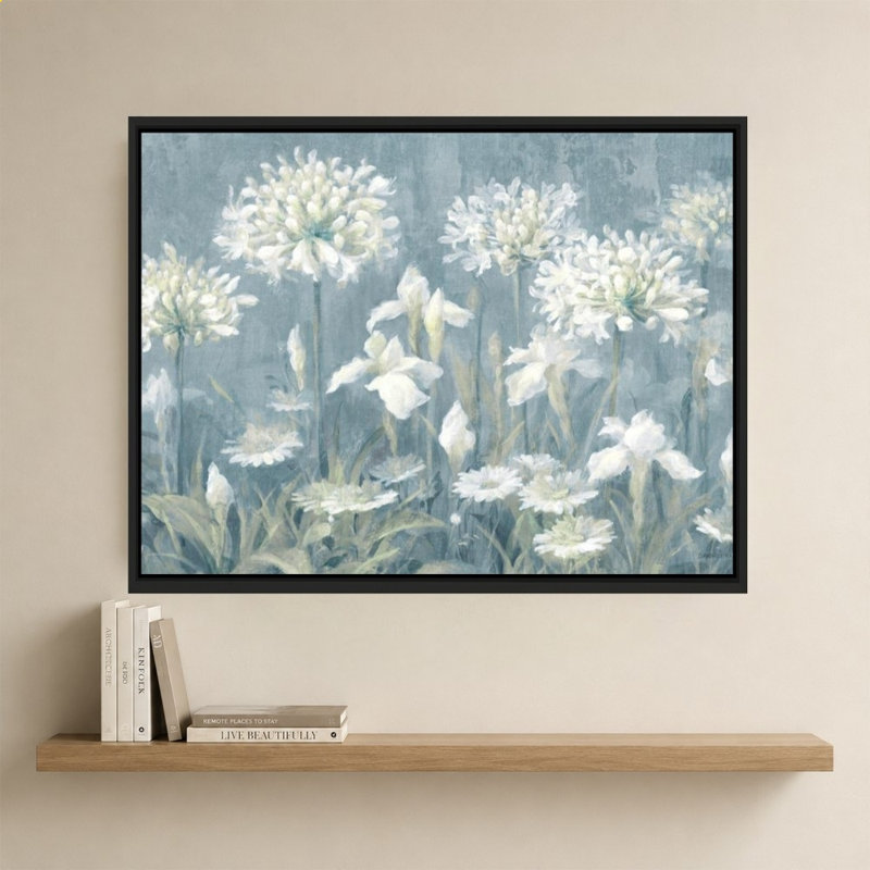 «Spring Blossoms II Slate Blue» par Danhui Nai - impression sur toile, H 34 po x l 44 po, Noir