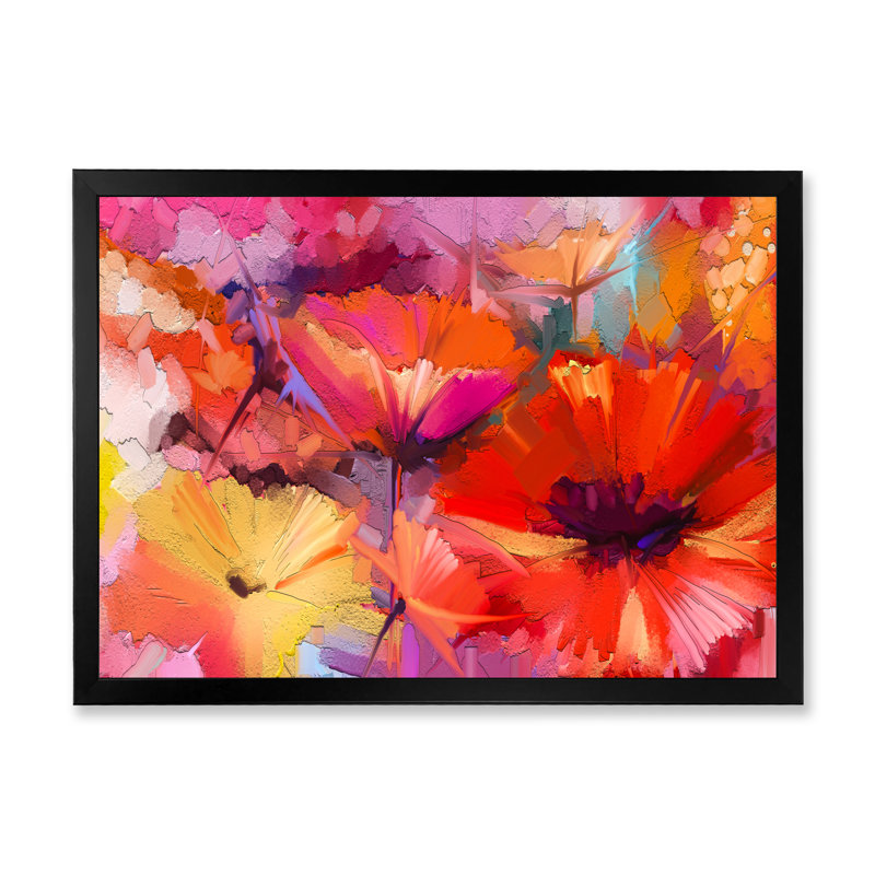 Fleurs abstraites de gerbera rouge - reproduction de cadre flottant sur toile, Cadre photo noir, H 8 po x l 12 po x P 1 po