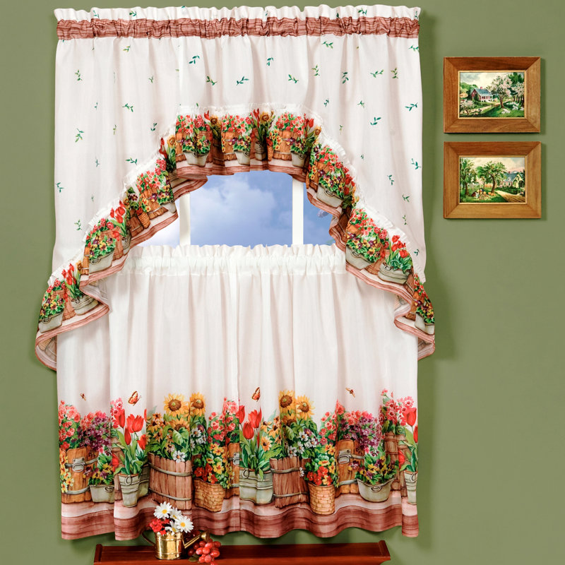 Jardin country-rideau de cuisine à niveaux imprimés Cadwell, H 36 po x l 57 po