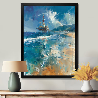 Blue Yellow Summer Oil Offshore Platform - Oil Rigs / Fields Wall Art Living Room