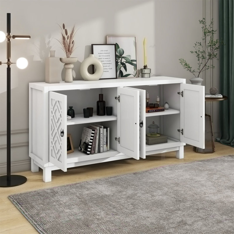 Grand buffet armoire avec poignées à anneau, Blanc