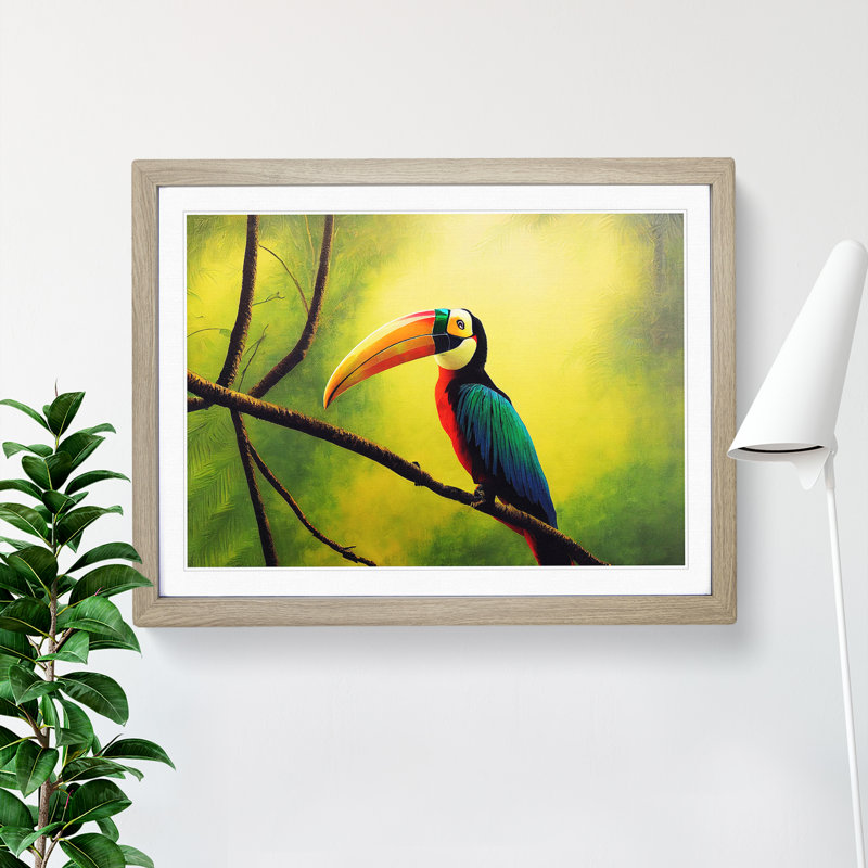 Attractive Toucan Bird - Single Picture Frame Print, 25cm H x 34cm W x 2cm D, Oak
