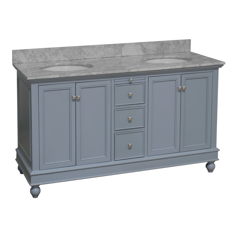 Ferdinand 60'' Double Bathroom Vanity with Top, Powder Blue, Carrara Marble