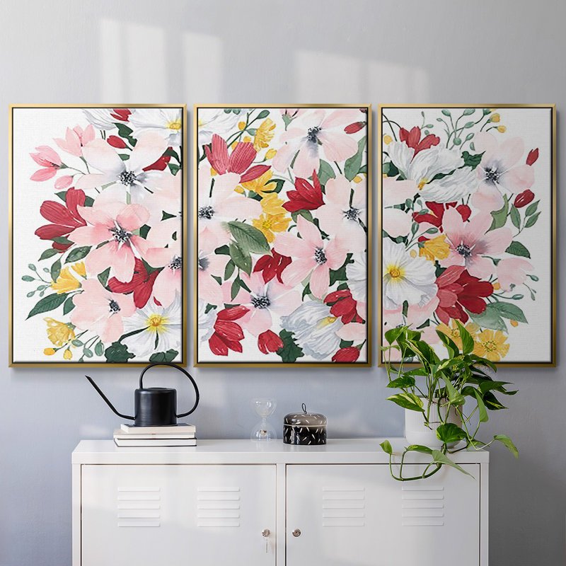 «Spring Bliss III», reproduction sur toile 3 pièces, Encadrement doré, H 36 po x l 75 po