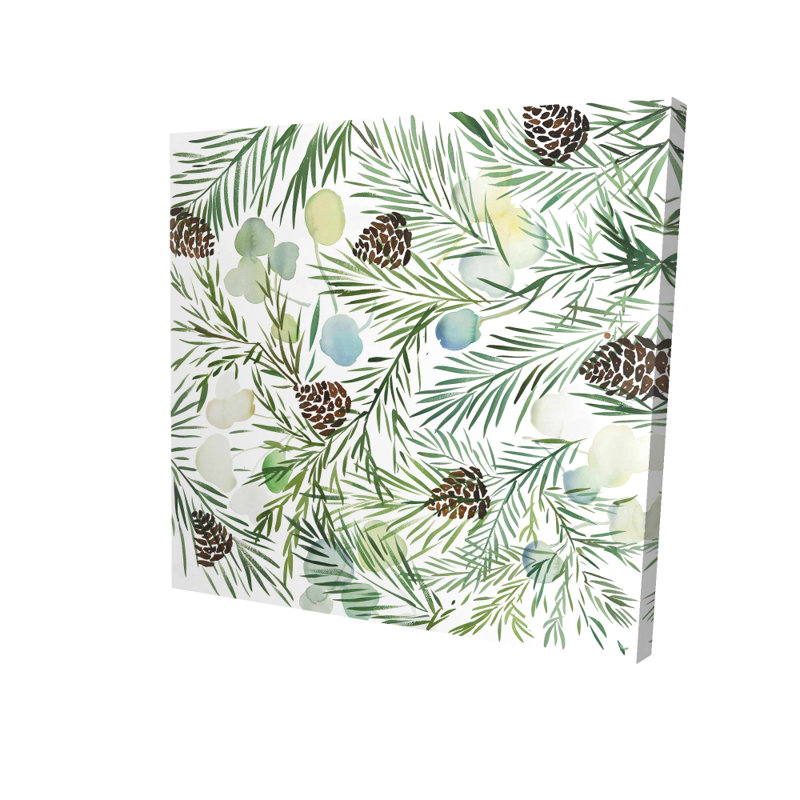 Pine Cone Pattern Print On Canvas, Wrapped Canvas, 16" H x 16" W