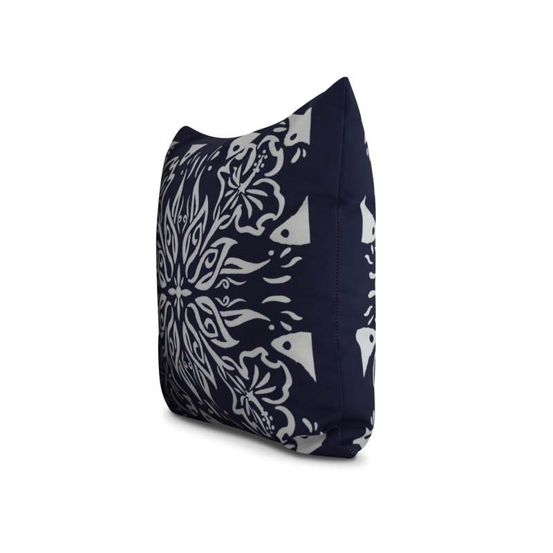 Cuban Flare Geometric Outdoor Reversible Throw Pillow, Navy Blue, 16" x 16"