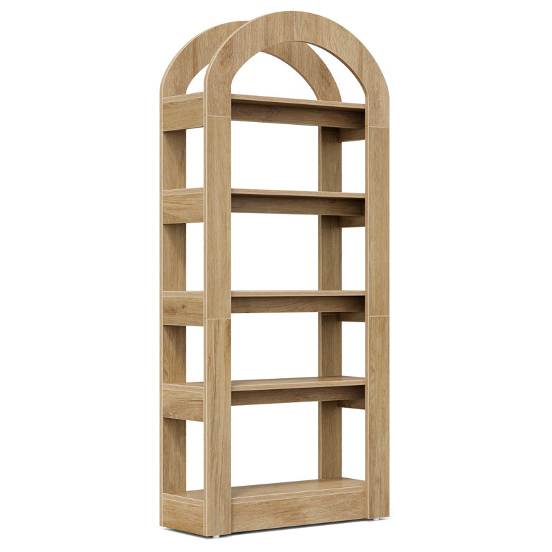 70.86" Tall 5-Tier Teak Arched Bookshelf