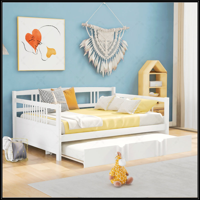 Lit de jour double en bois avec lit gigogne simple
