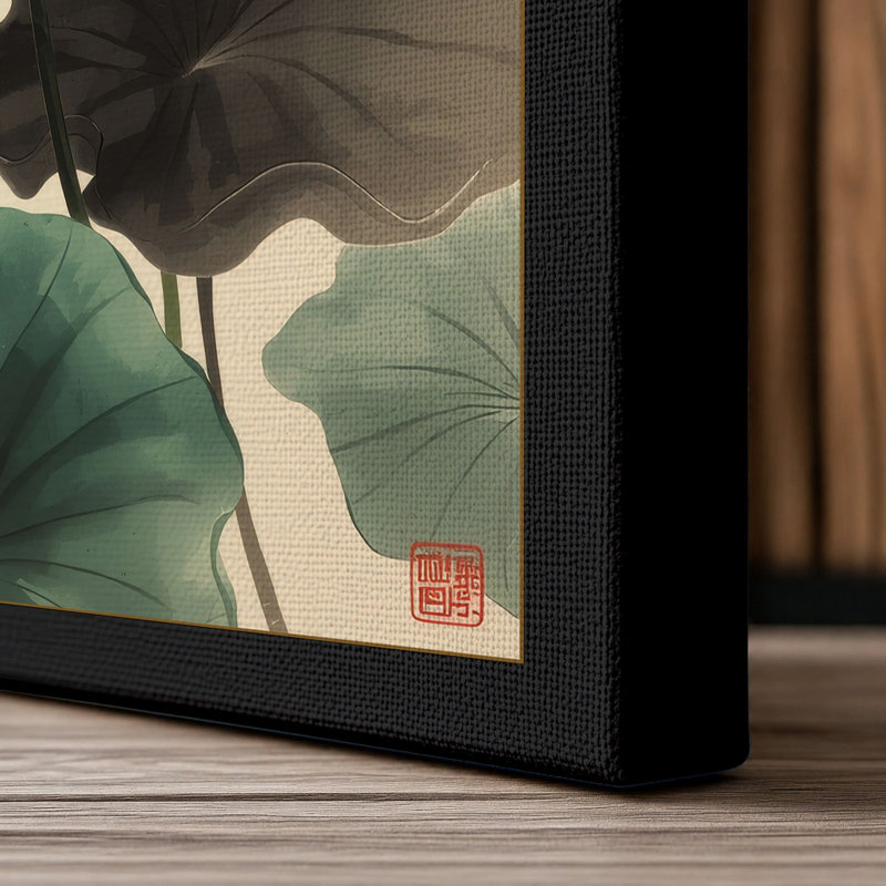 Lotus in Bloom Botanical - Wrapped Canvas, 24x16 - 61.0 x 40.6 cm, Black Border
