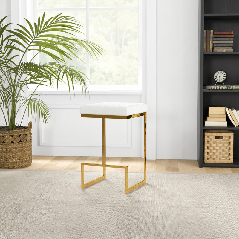 Eicholtz Upholstered Counter Stool with Metal Frame, Counter Stool (25.5" Seat Height), Beige Boucle