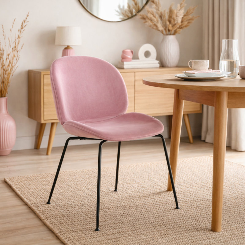 Anitra 45cm H Velvet Upholstered Metal Upholstered Back Side Chair, Pink