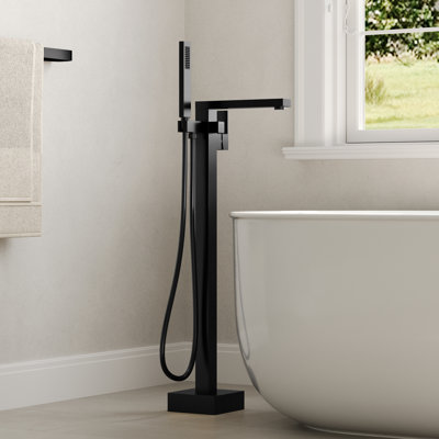 Robinet de baignoire autoportant à fixation au sol avec douche à main