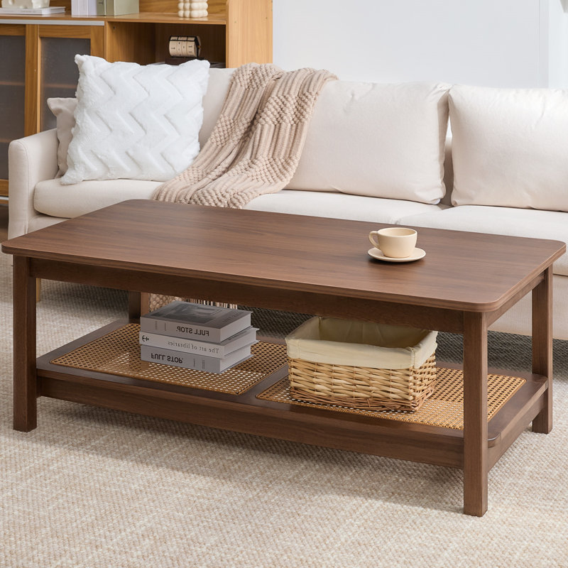 47.2" Solid Wood Frame Coffee Table with Storage, Walnut