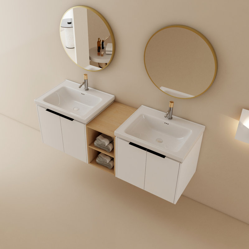 Meuble-lavabo de salle de bain moderne 60 pouces avec étagère de style contemporain