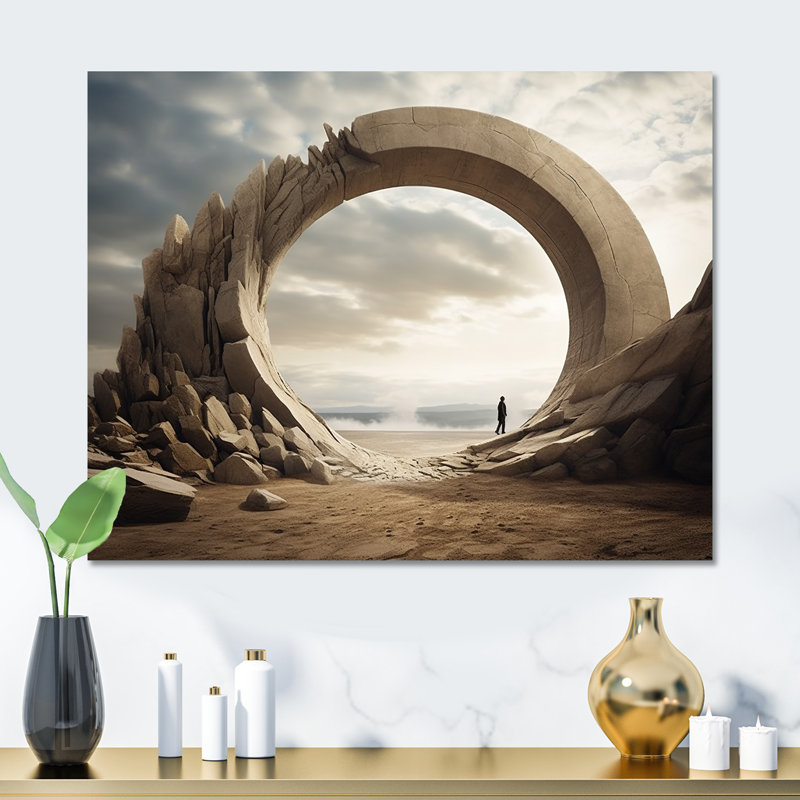 Gris surréalisme Space Canyon - Art mural en métal surréalisme, H 12 po x l 20 po x P 1 po