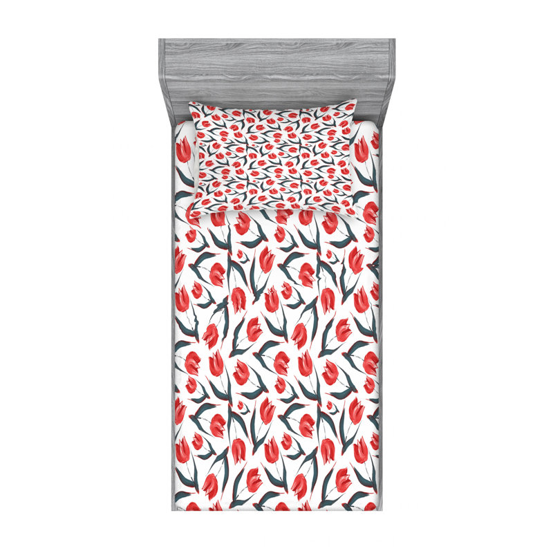 Microfiber Floral Sheet Set, Twin Sheet Set with Fitted Sheet