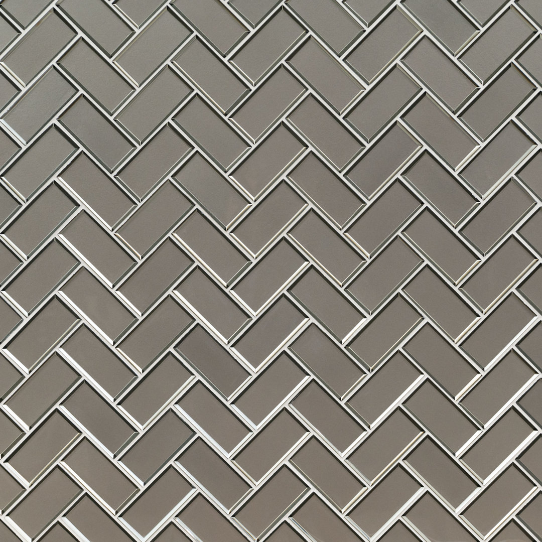 Rivella Herringbone 11 in. x 14 in. Glossy Glass Mosaic Wall Tile Ackland 