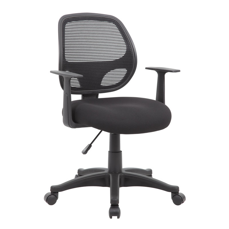 Black Mesh Task Chair with Fixed T-Arms and Lumbar Support