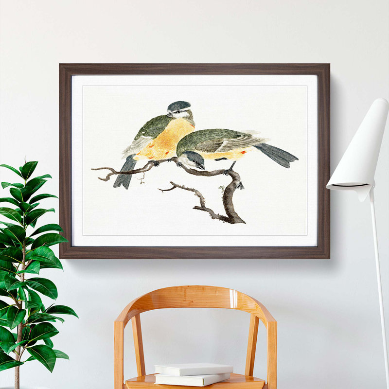 Great Tit Birds by Johan Teyler - Picture Frame Painting Print, 48cm H x 65cm W x 2cm D, Walnut Framed