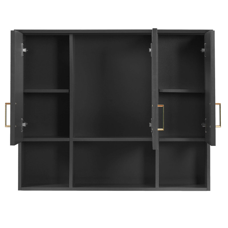 35 Inch 2-In-1 Wall Mount Bathroom Vanity Mirror Cabinet, Adjustable Shelves & Soft Close Door Storage Unit, Black