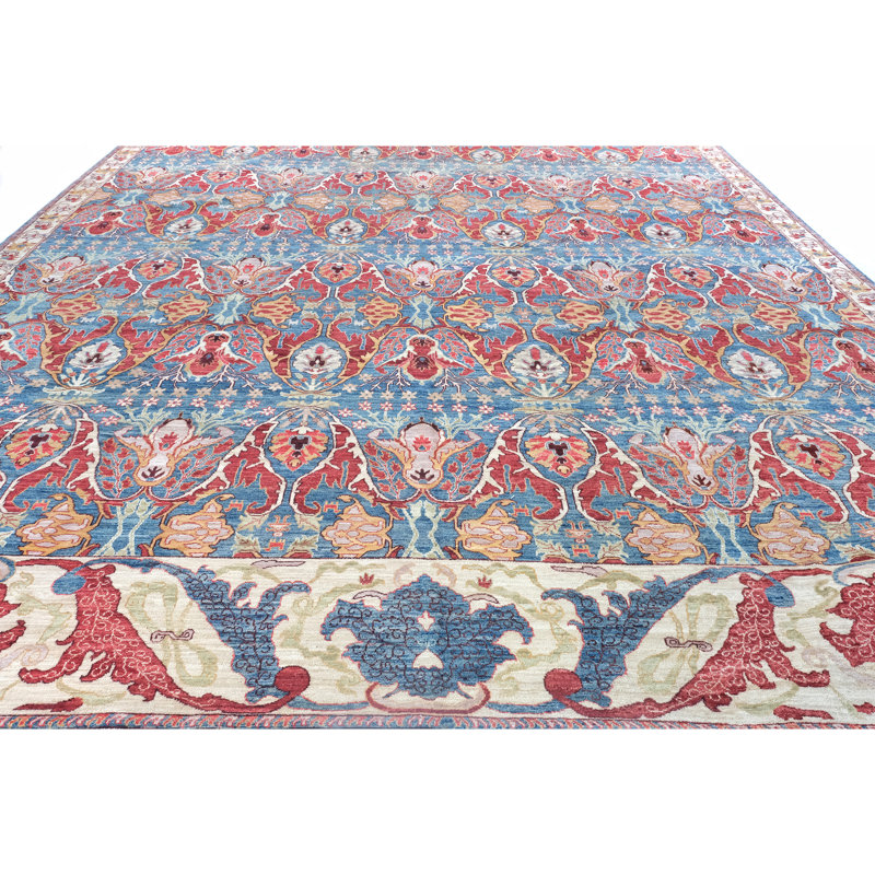 High-Quality Hand-Knotted Blue And Red Area Rug