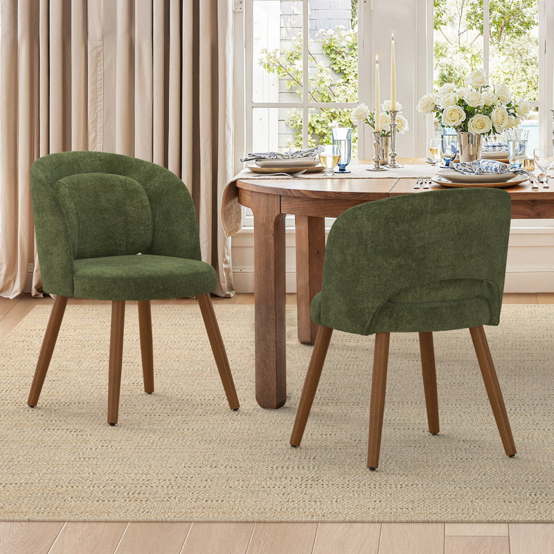 Katherine Upholstered Back Side Dining Chair, Chenille Green, 2