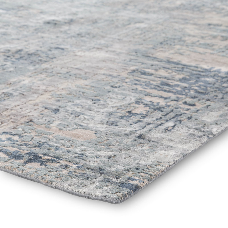 Tapis gris / bleu marine noué à la main Noaim, Rectangle 9 pi x 12 pi
