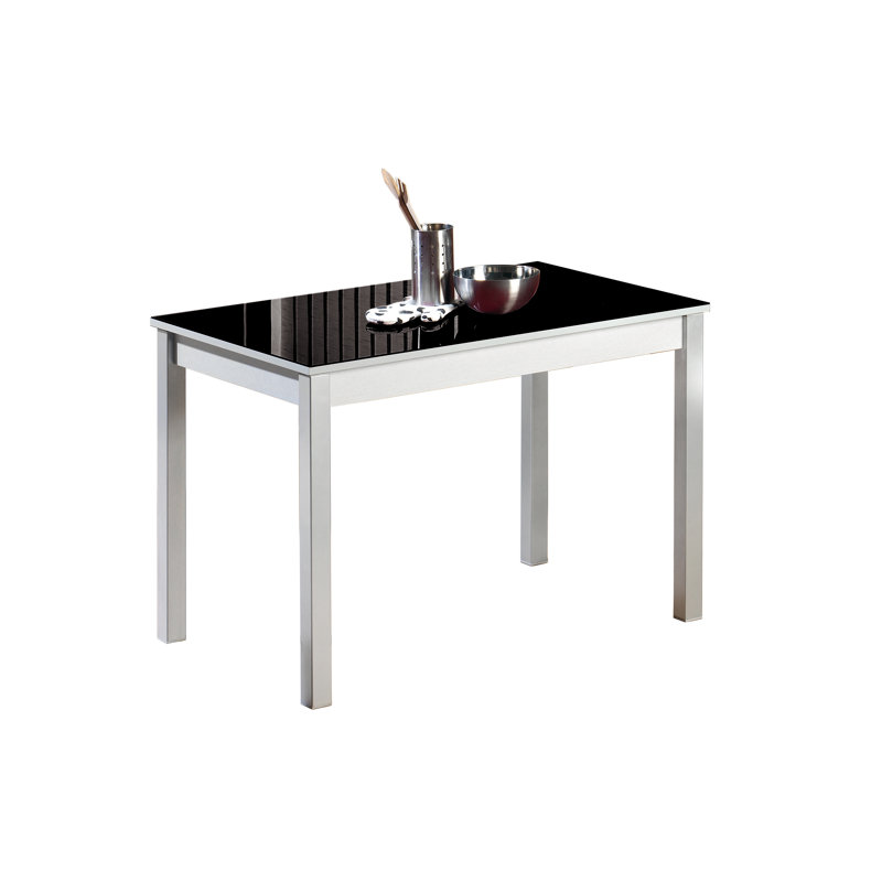 Darvone Glass Top Metal Base Dining Table, Black, 100cm L x 60cm W