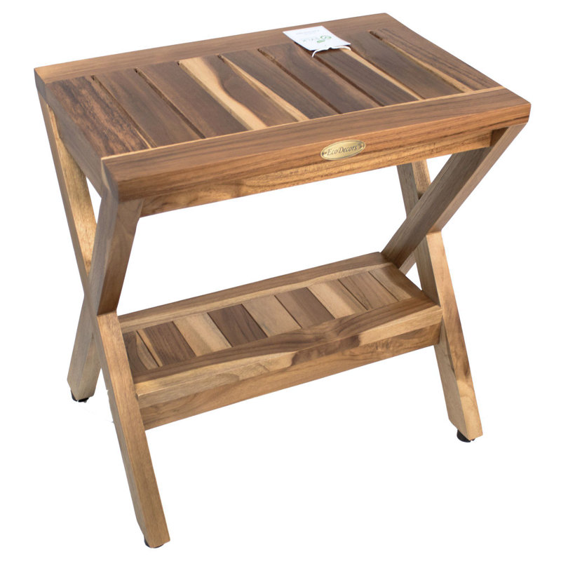 Tabouret de douche en teck 18 po avec tablette EcoDecors Obliquity-X